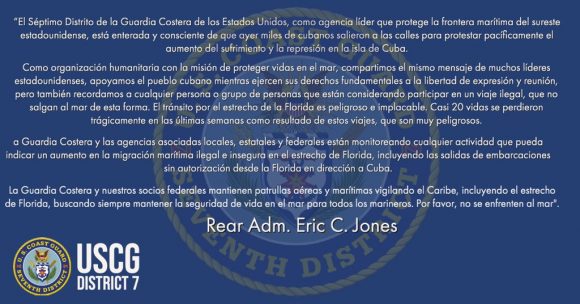 Autoridades estadounidenses advierten no permitirán viajes de embarcaciones desde Florida hacia Cuba ni migración marítima ilegal Autoridades estadounidenses advierten no permitirán viajes de embarcaciones desde Florida hacia Cuba ni migración marítima ilegal