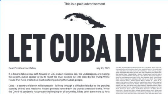 Biden “Deja vivir a Cuba”, claman más de 400 personalidades de EEUU y el mundo Biden “Deja vivir a Cuba”, claman más de 400 personalidades de EEUU y el mundo