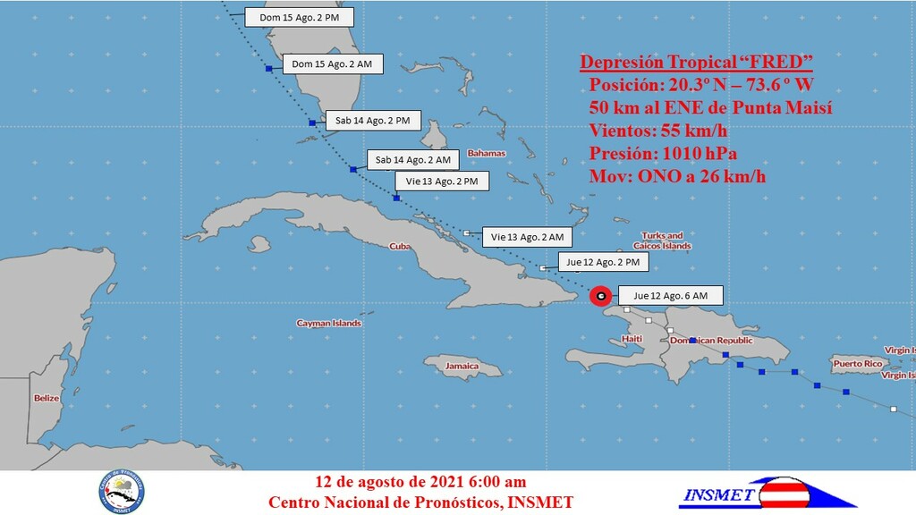 Depresión tropical Fred emerge al Atlántico por la costa norte de Haití Depresión tropical Fred emerge al Atlántico por la costa norte de Haití