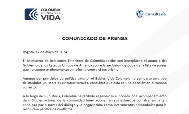 Colombia pide a EEUU desvincular a Cuba de toda lista terrorista Colombia pide a EEUU desvincular a Cuba de toda lista terrorista