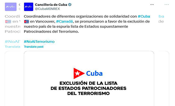 Exigen en Canadá excluir a Cuba de lista de Estados Unidos Exigen en Canadá excluir a Cuba de lista de Estados Unidos