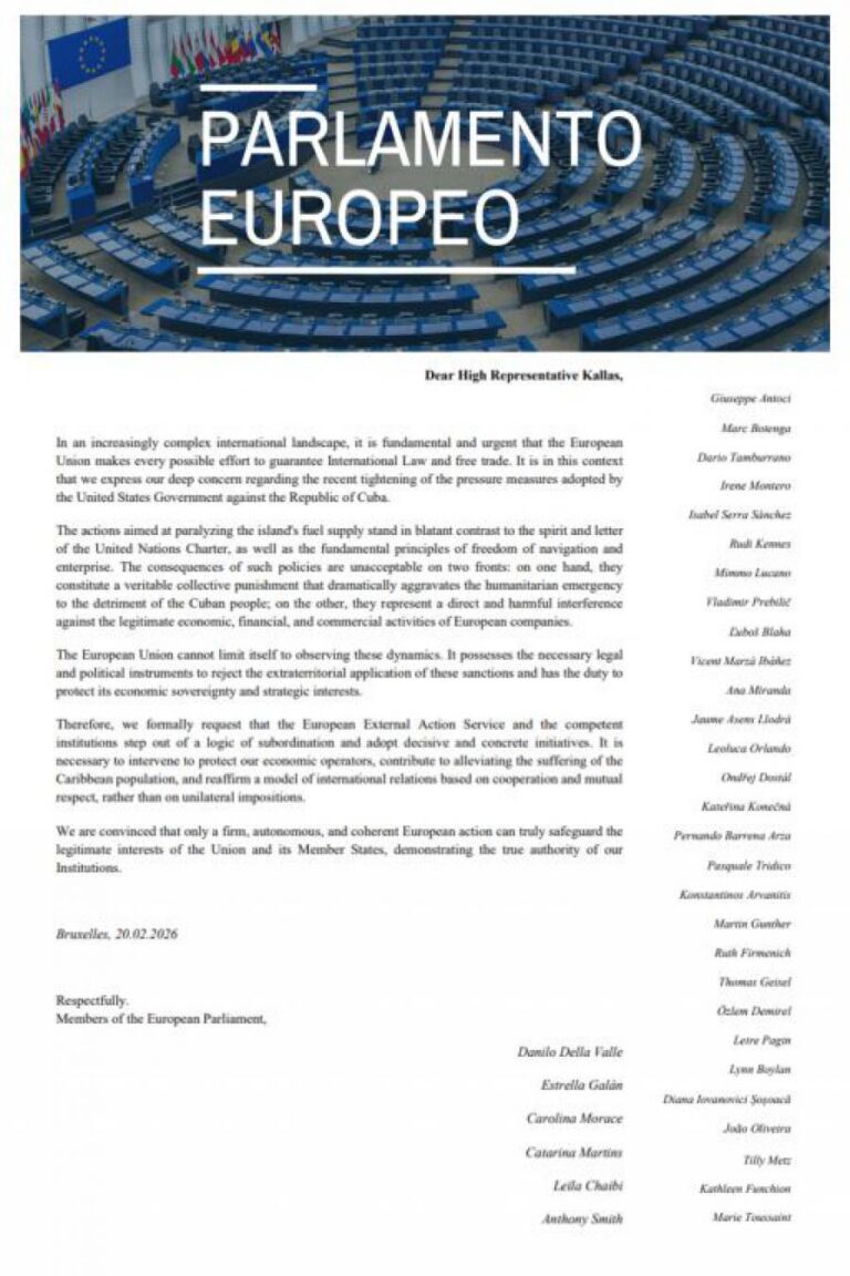 Eurodiputados envían carta abierta a la Alta Representante de la UE sobre el impacto de las sanciones de EEUU contra Cuba